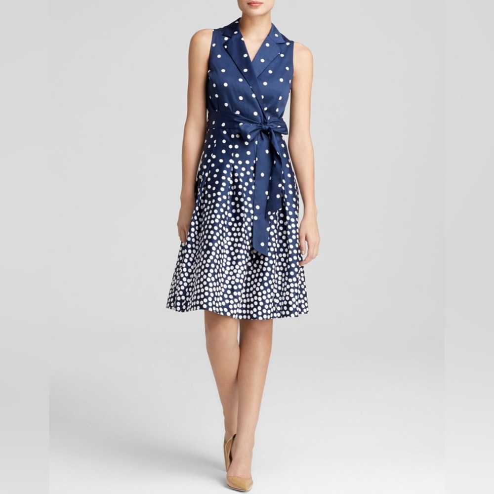 Anne Klein Anne Klein Polka Dot Print Faux‑Wrap Shirtdress